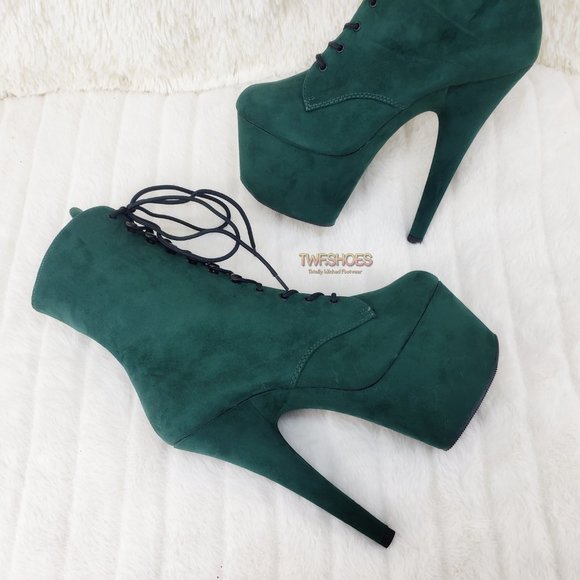 Adore 1020FS Emerald Green V-Suede Platform 7" Heel Ankle Boots - Picture 2 of 14